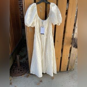 NWT En Saison Off White Eyelet MIDI dress Sz. L